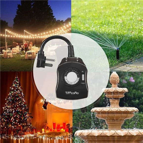 Outdoor Timer Outlet, 24 Hour Mechanical Outdoor Timer for Lights,Light Timer - Picture 7 of 8